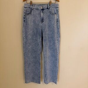 Halara Flex High Waisted Zipper Pockets Straight Leg Casual Jeans Creek Blue XL